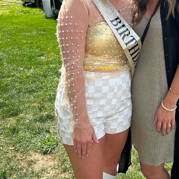 Gold checkered shorts worn once - Picture 3 of 3